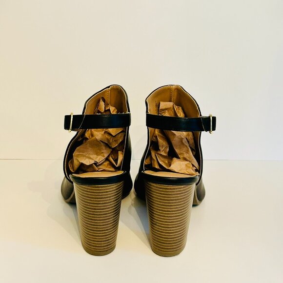 Old Navy Sling Back Peep Toe Stacked Heel Bootie in Black Size 10 - Picture 5 of 8